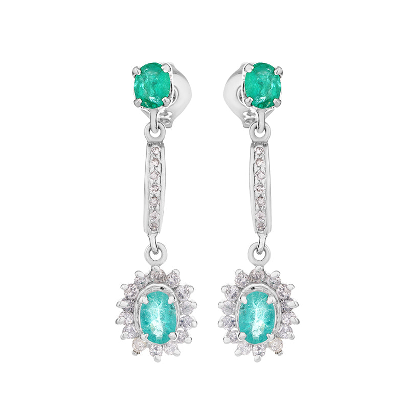 Sterling Silver Emerald & Diamond Earrings