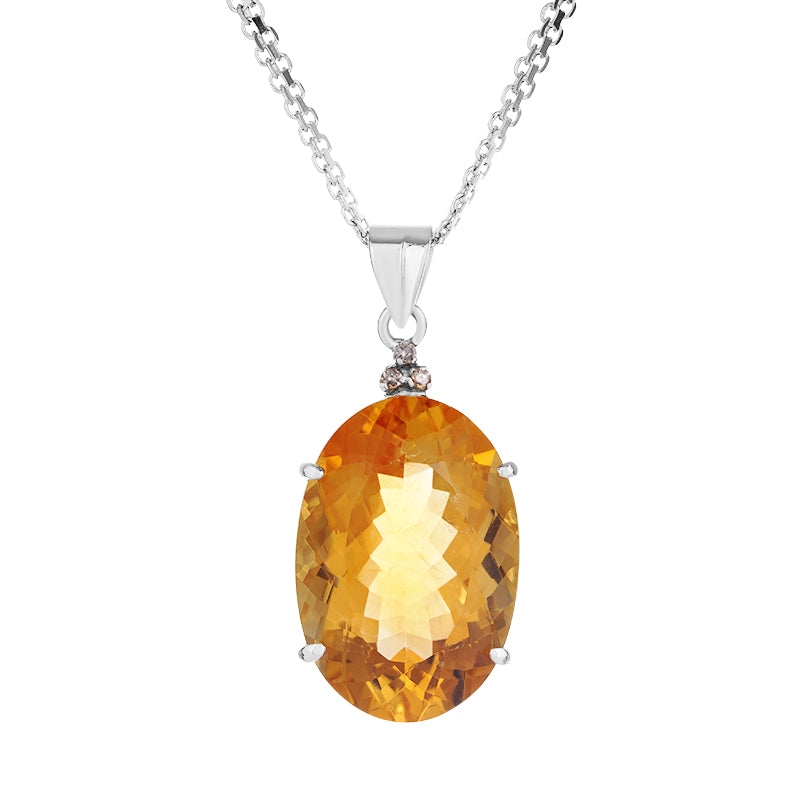 Sterling Silver Golden Topaz & Diamond Pendant