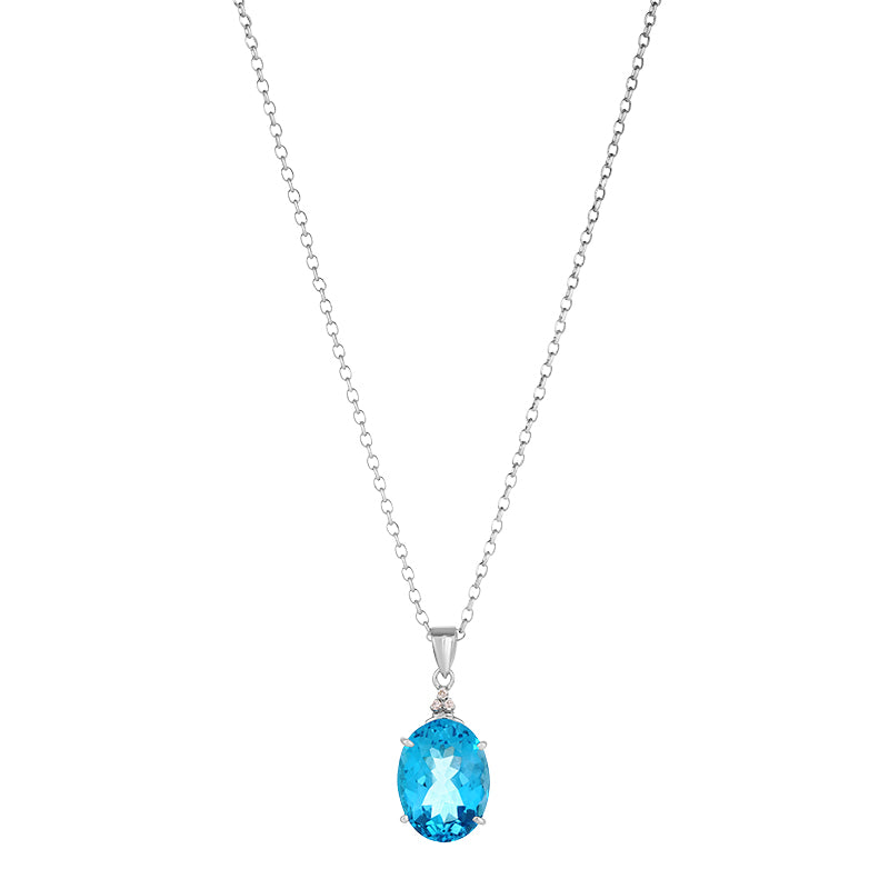 Sterling Silver Blue Topaz & Diamond Pendant