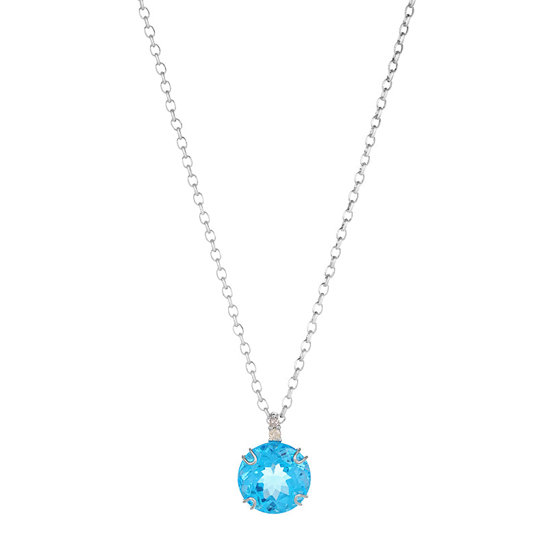 Sterling Silver Blue Topaz & Diamond Pendant