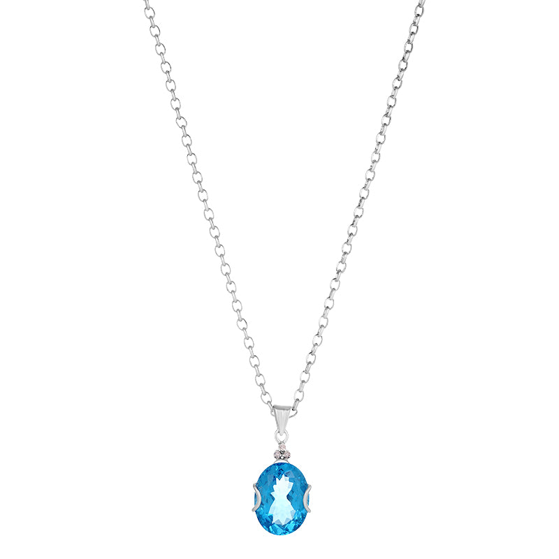 Sterling Silver Blue Topaz & Diamond Pendant