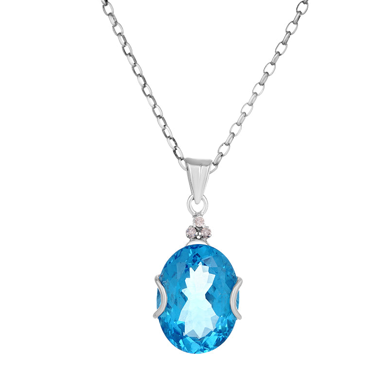 Sterling Silver Blue Topaz & Diamond Pendant