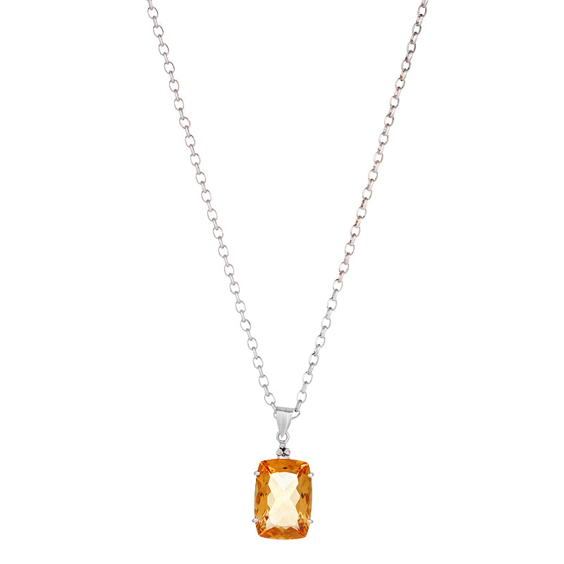 Sterling Silver Golden Topaz & Diamond Pendant