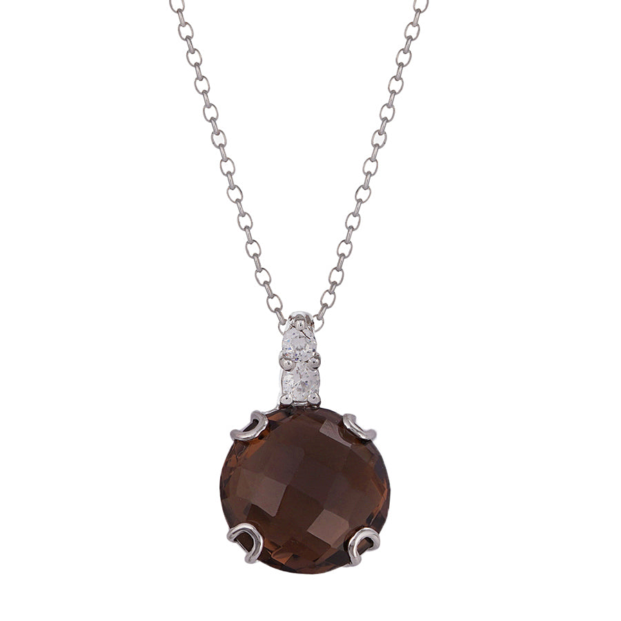 Sterling Silver Smokey Topaz & Diamond Pendant