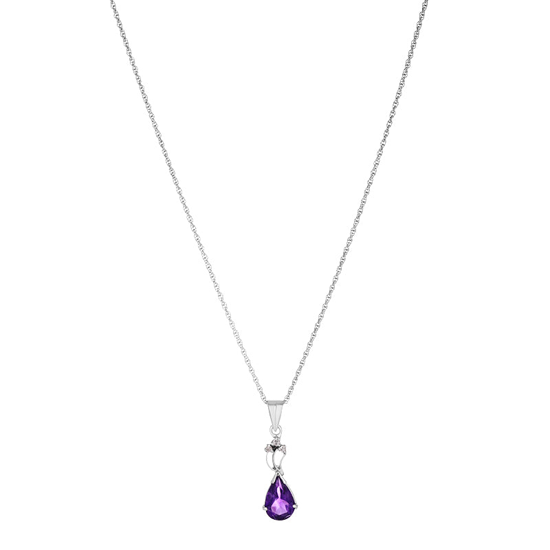 Sterling Silver Amethyst & Diamond Pendant