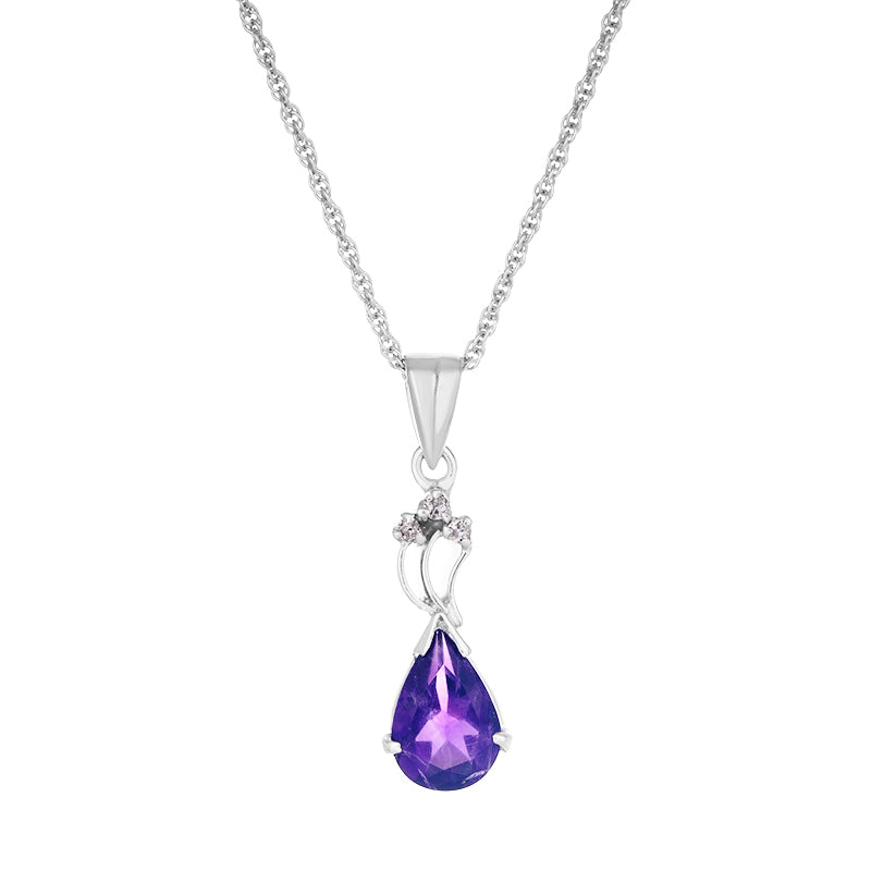 Sterling Silver Amethyst & Diamond Pendant