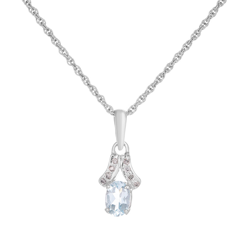 Sterling Silver Aqua & Diamond Pendant