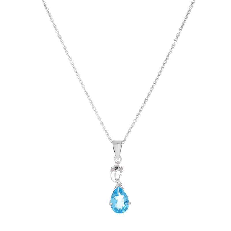 Sterling Silver Blue Topaz & Diamond Pendant