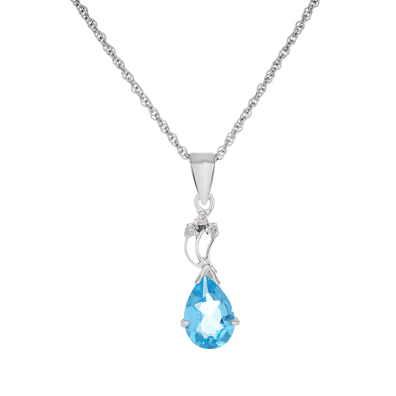 Sterling Silver Blue Topaz & Diamond Pendant