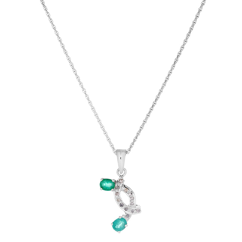 Sterling Silver Emerald & Diamond Pendant