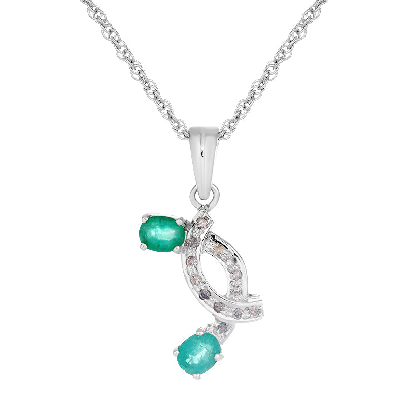 Sterling Silver Emerald & Diamond Pendant