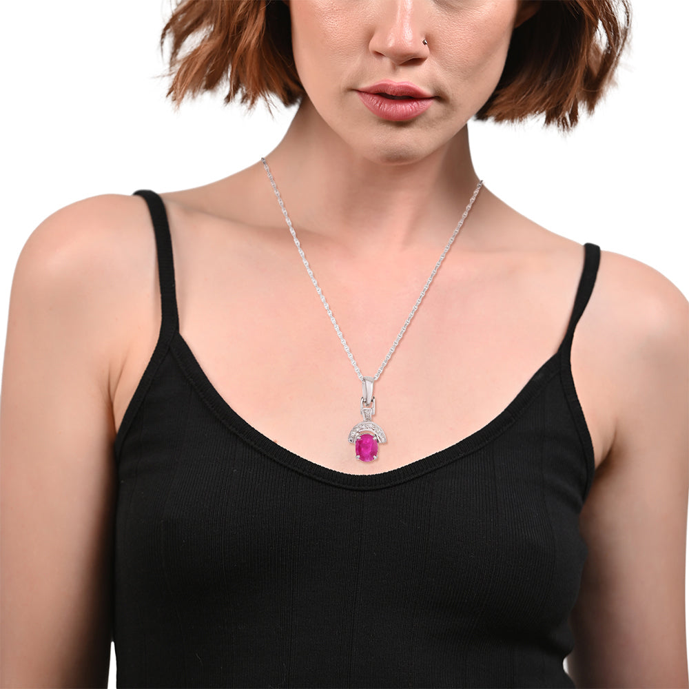 Sterling Silver Ruby & Diamond Pendant