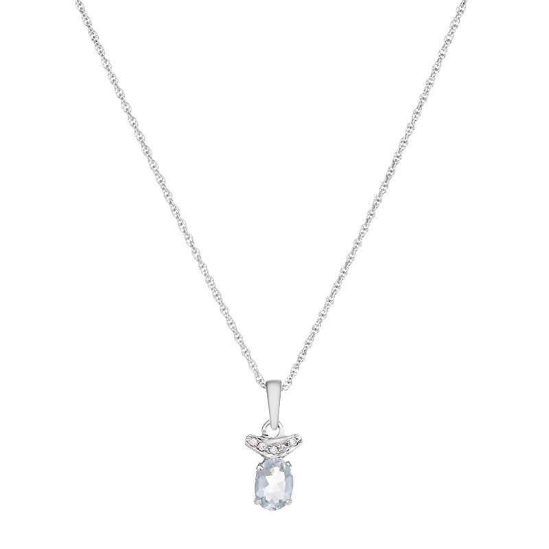 Sterling Silver Aqua & Diamond Pendant