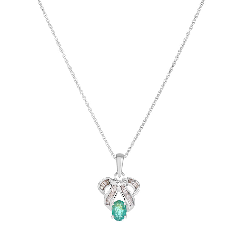 Sterling Silver Emerald & Diamond Pendant