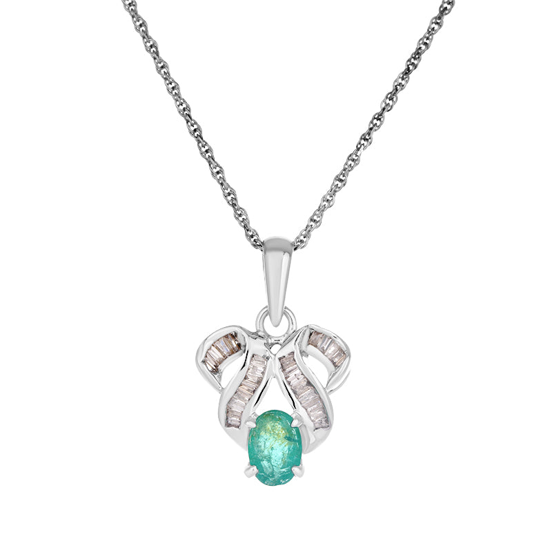 Sterling Silver Emerald & Diamond Pendant