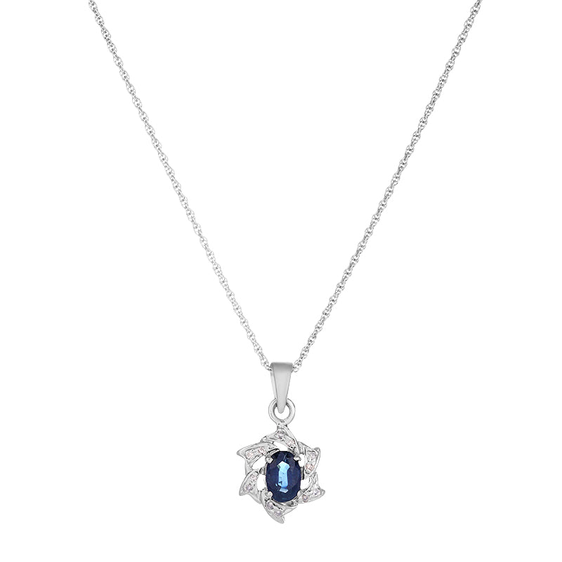 Sterling Silver Sapphire & Diamond Pendant