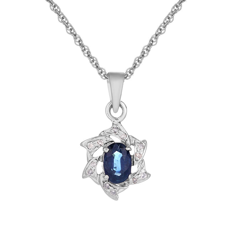 Sterling Silver Sapphire & Diamond Pendant