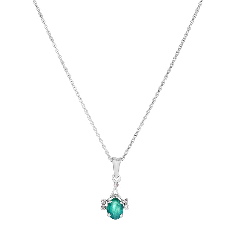 Sterling Silver Emerald & Diamond Pendant