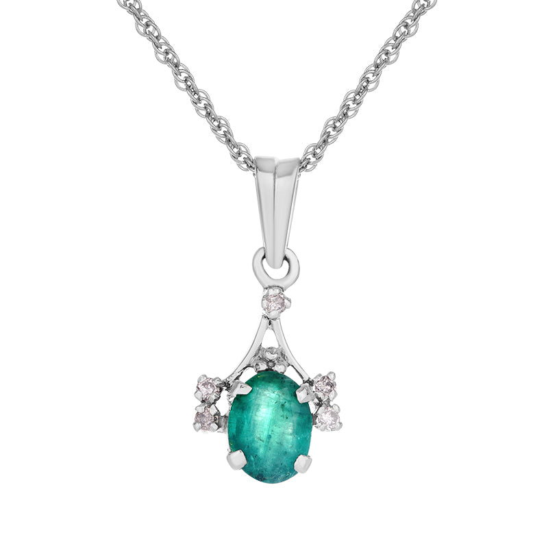 Sterling Silver Emerald & Diamond Pendant