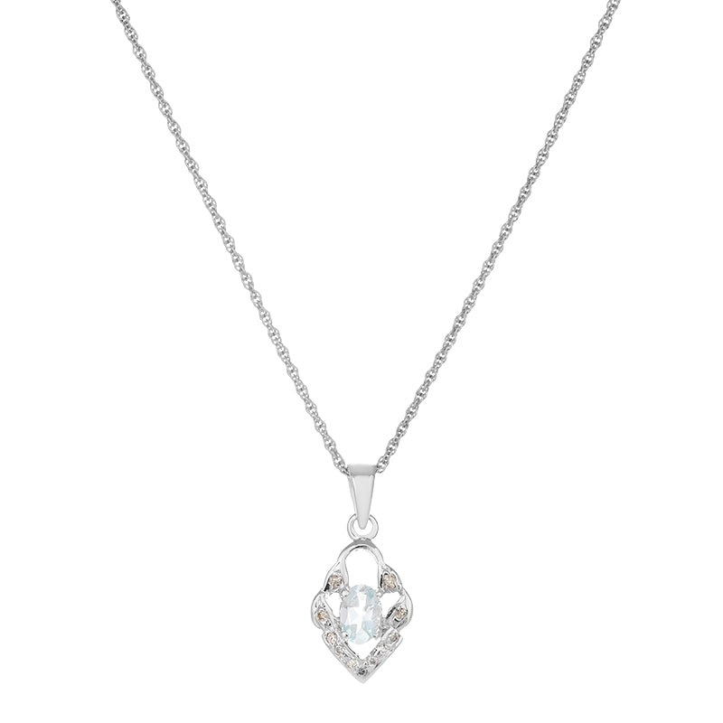 Sterling Silver Aqua & Diamond Pendant