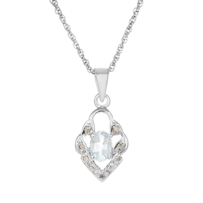 Sterling Silver Aqua & Diamond Pendant