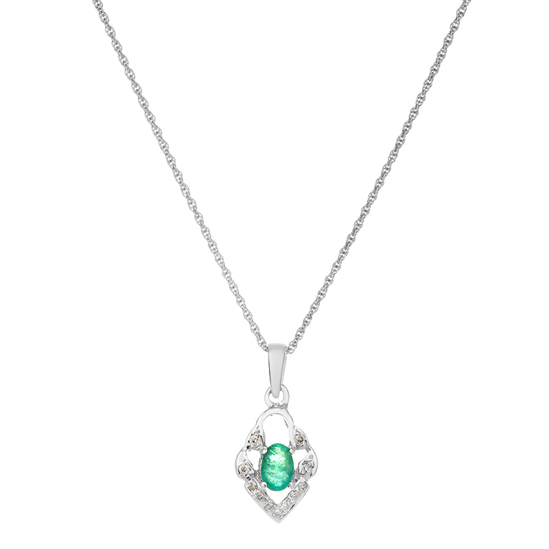 Sterling Silver Emerald & Diamond Pendant