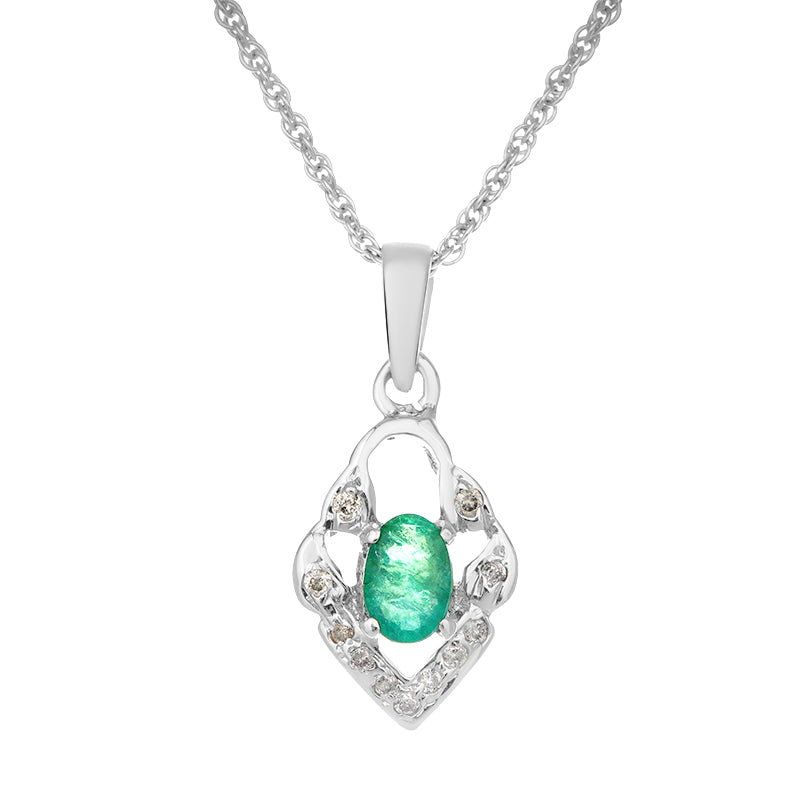 Sterling Silver Emerald & Diamond Pendant