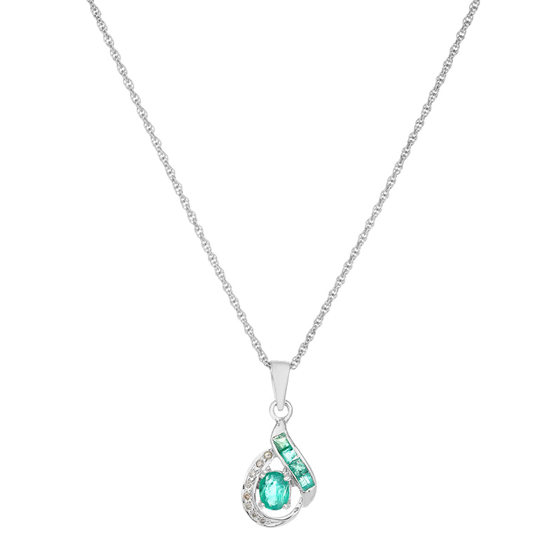 Sterling Silver Emerald & Diamond Pendant