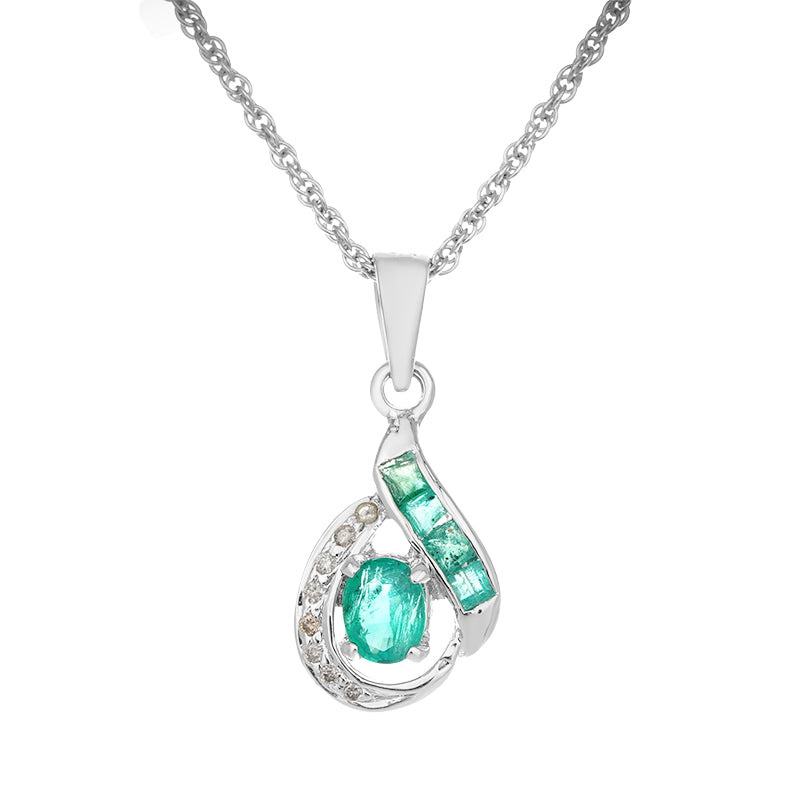 Sterling Silver Emerald & Diamond Pendant