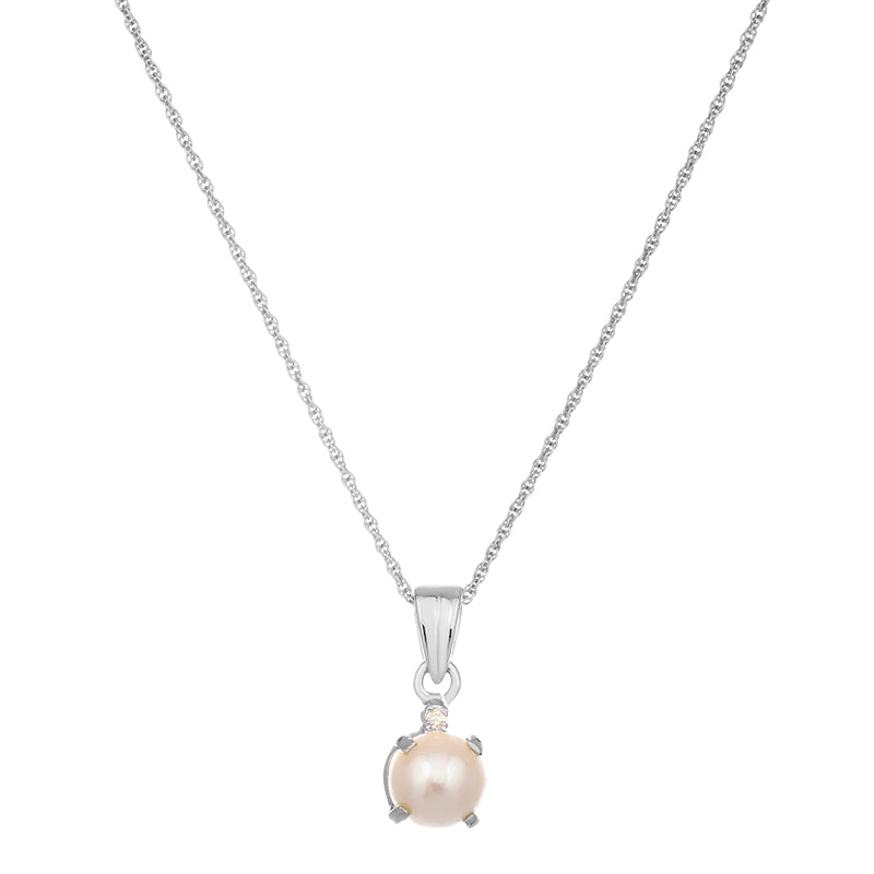 Sterling Silver Pearl & Diamond Pendant