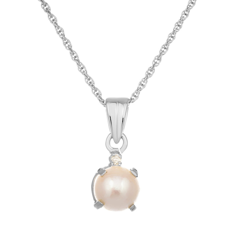 Sterling Silver Pearl & Diamond Pendant