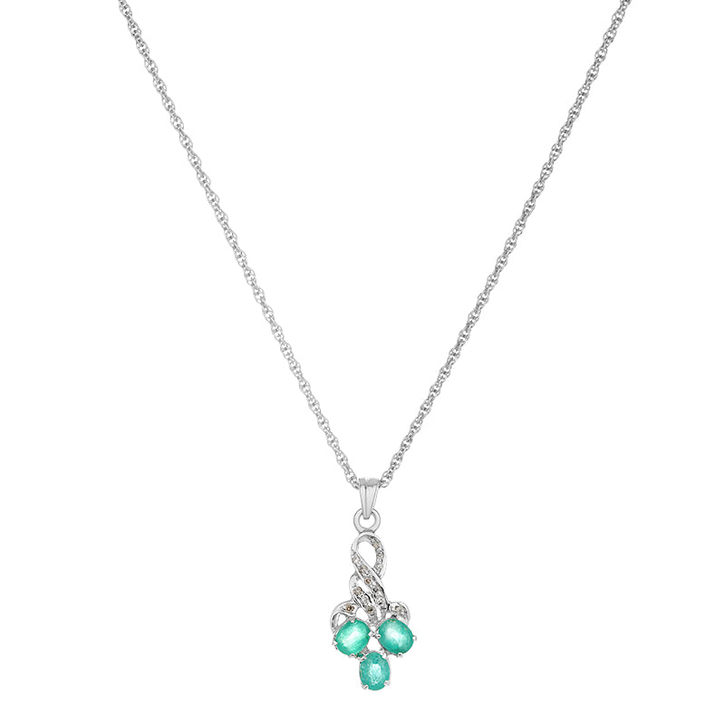 Sterling Silver Emerald & Diamond Pendant