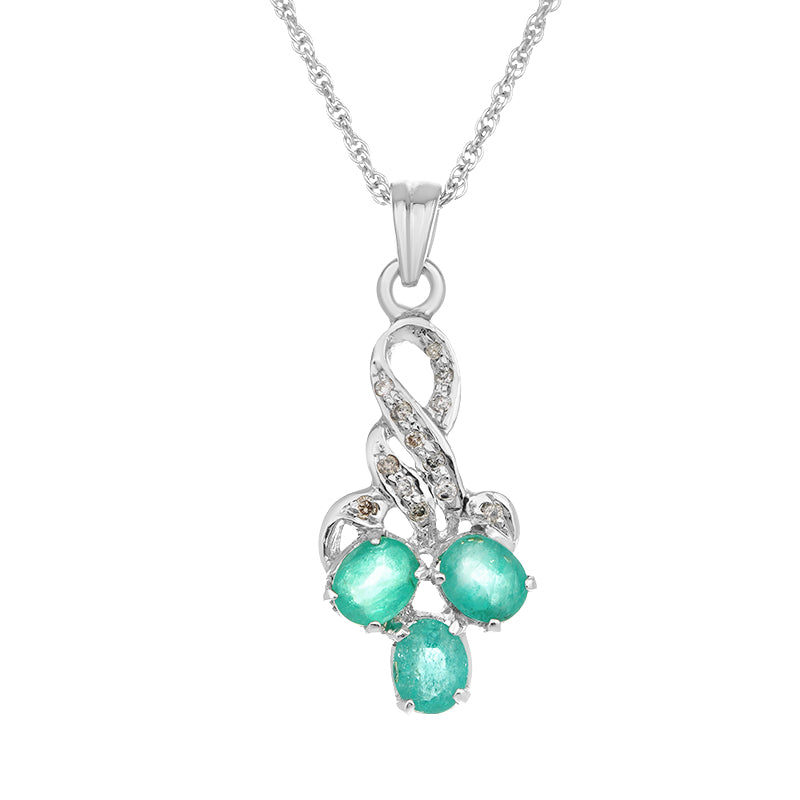 Sterling Silver Emerald & Diamond Pendant