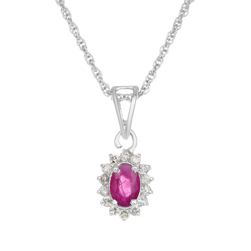 Sterling Silver Ruby & Diamond Pendant