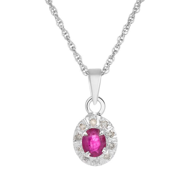 Sterling Silver Ruby & Diamond Pendant