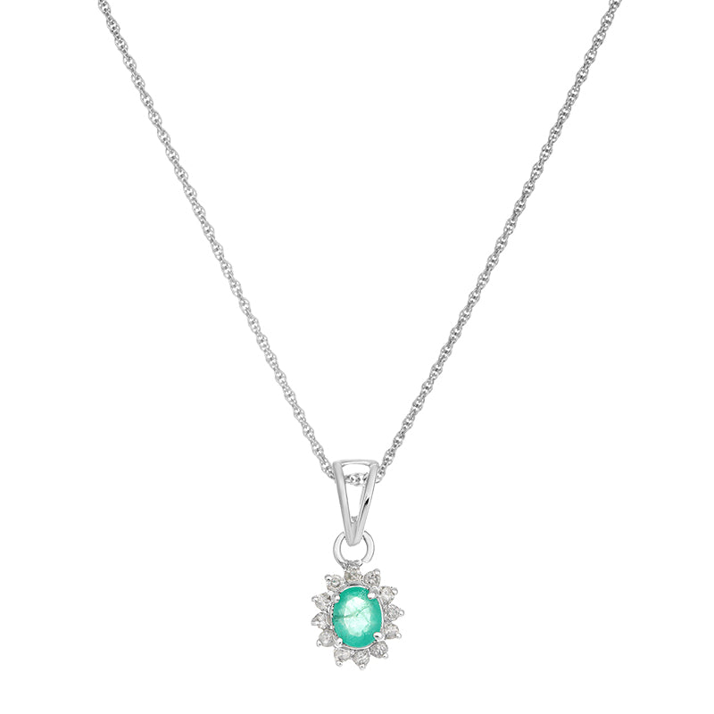 Sterling Silver Emerald & Diamond Pendant