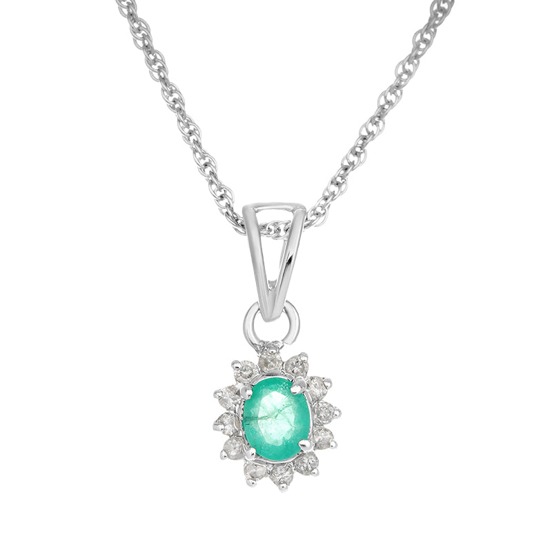 Sterling Silver Emerald & Diamond Pendant