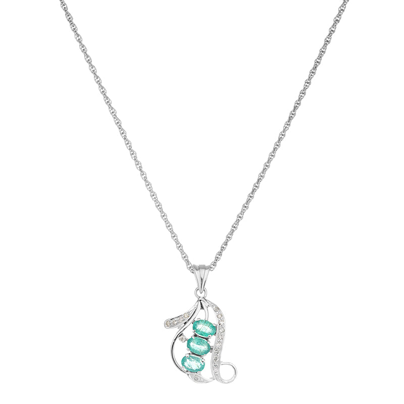 Sterling Silver Emerald & Diamond Pendant