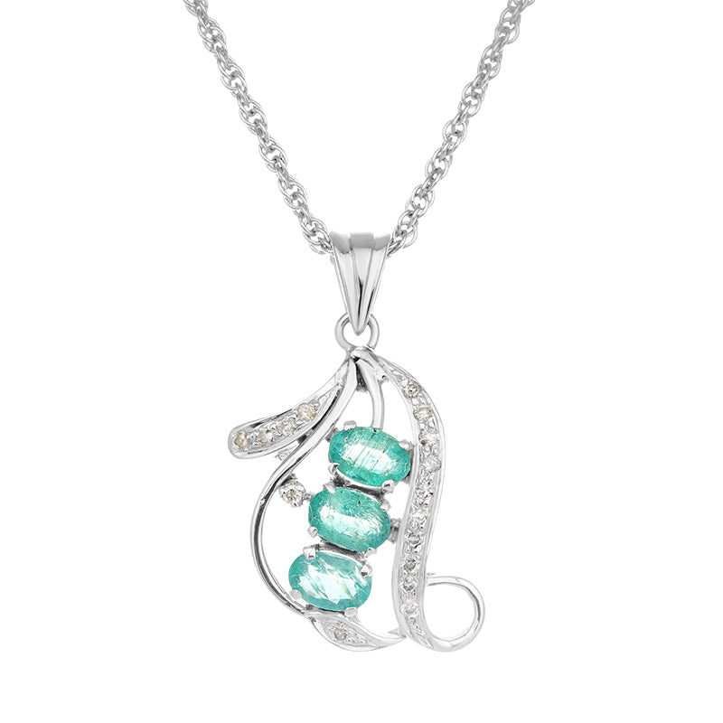 Sterling Silver Emerald & Diamond Pendant