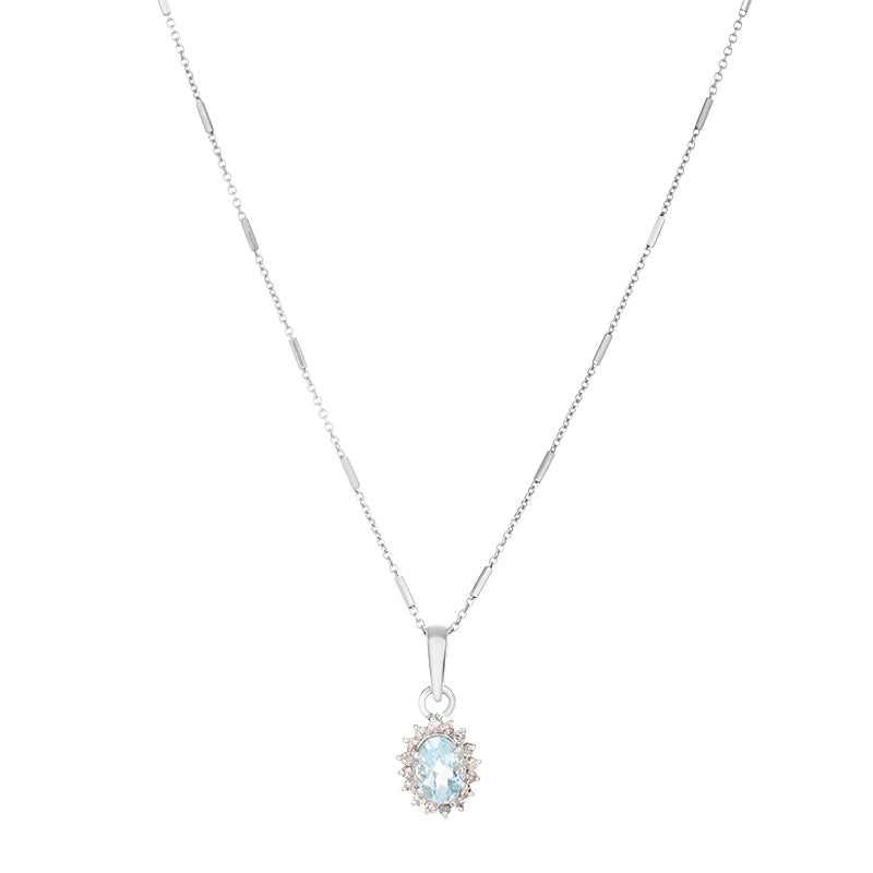 Sterling Silver Aqua & Diamond Pendant