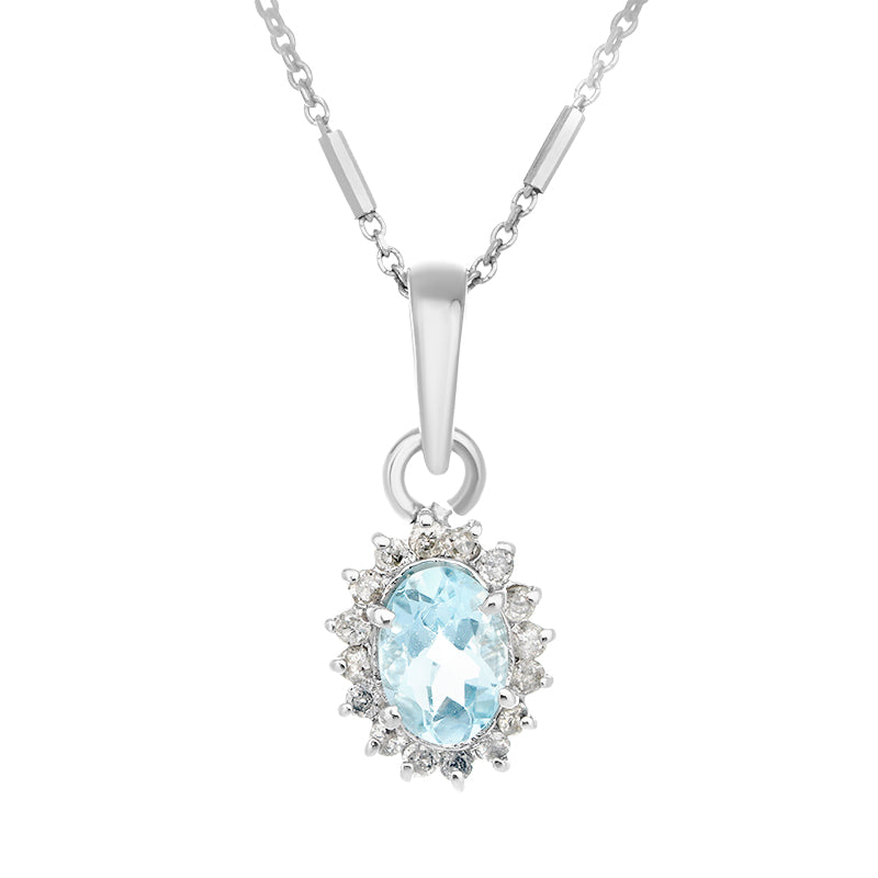 Sterling Silver Aqua & Diamond Pendant