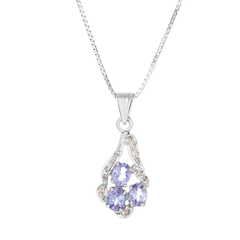 Tanzanite & Diamond Pendant Set in Sterling Silver