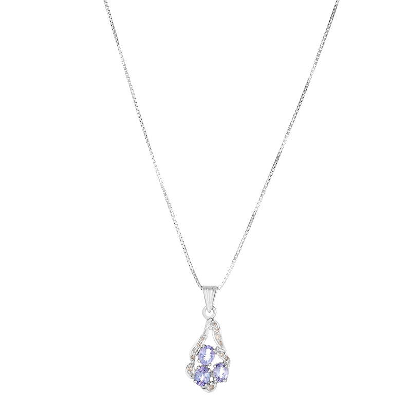 Tanzanite & Diamond Pendant Set in Sterling Silver