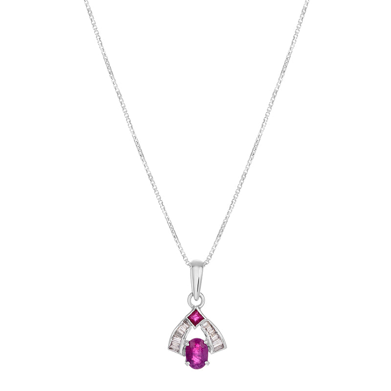 Ruby & Diamond Pendant Set in Sterling Silver