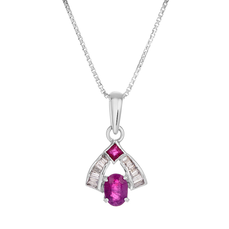 Ruby & Diamond Pendant Set in Sterling Silver