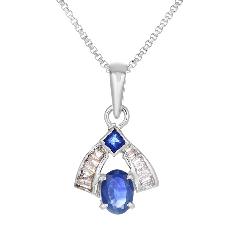 Sapphire & Diamond Pendant Set in Sterling Silver