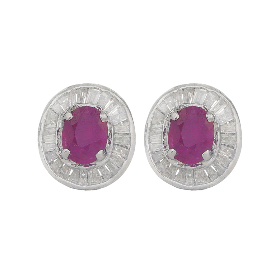 Sterling Silver Ruby & Diamond Stud