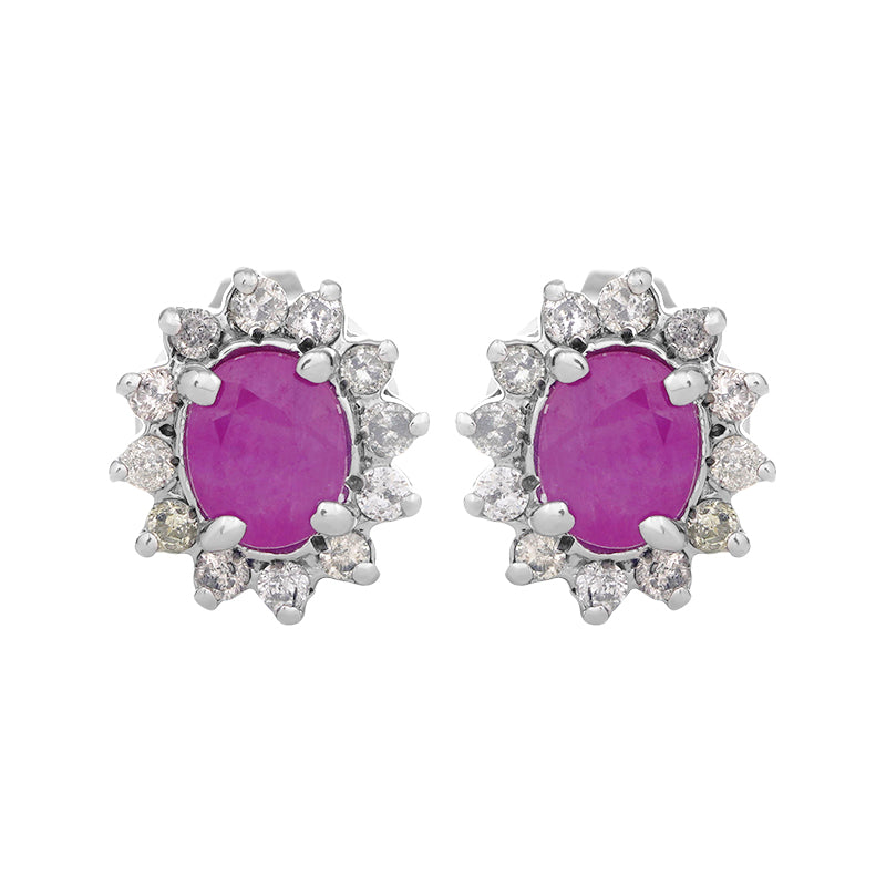 Sterling Silver Ruby & Diamond Stud