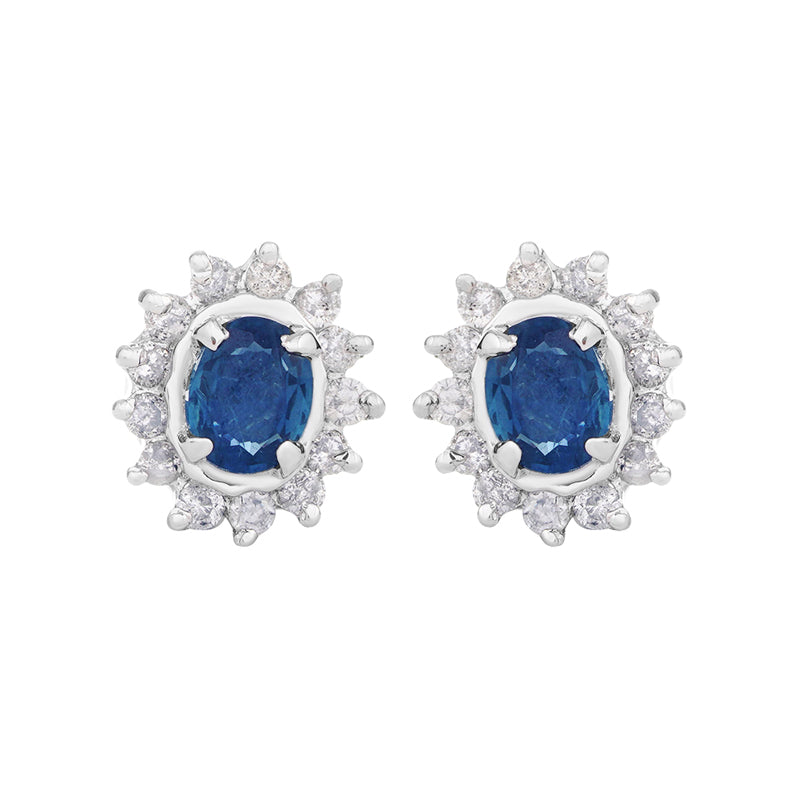 Sterling Silver Sapphire & Diamond Stud