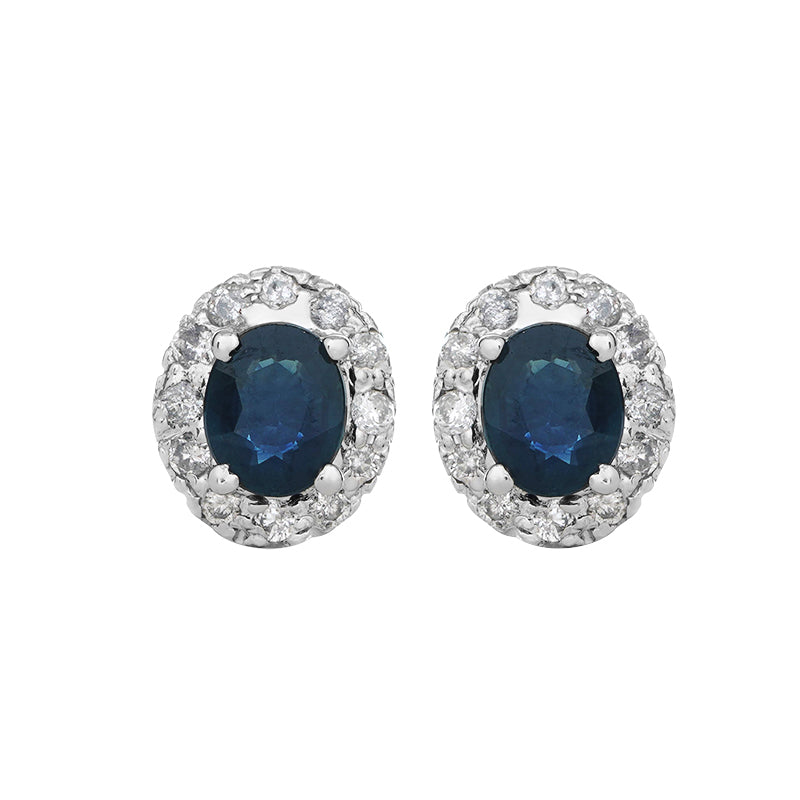 Sterling Silver Sapphire & Diamond Stud